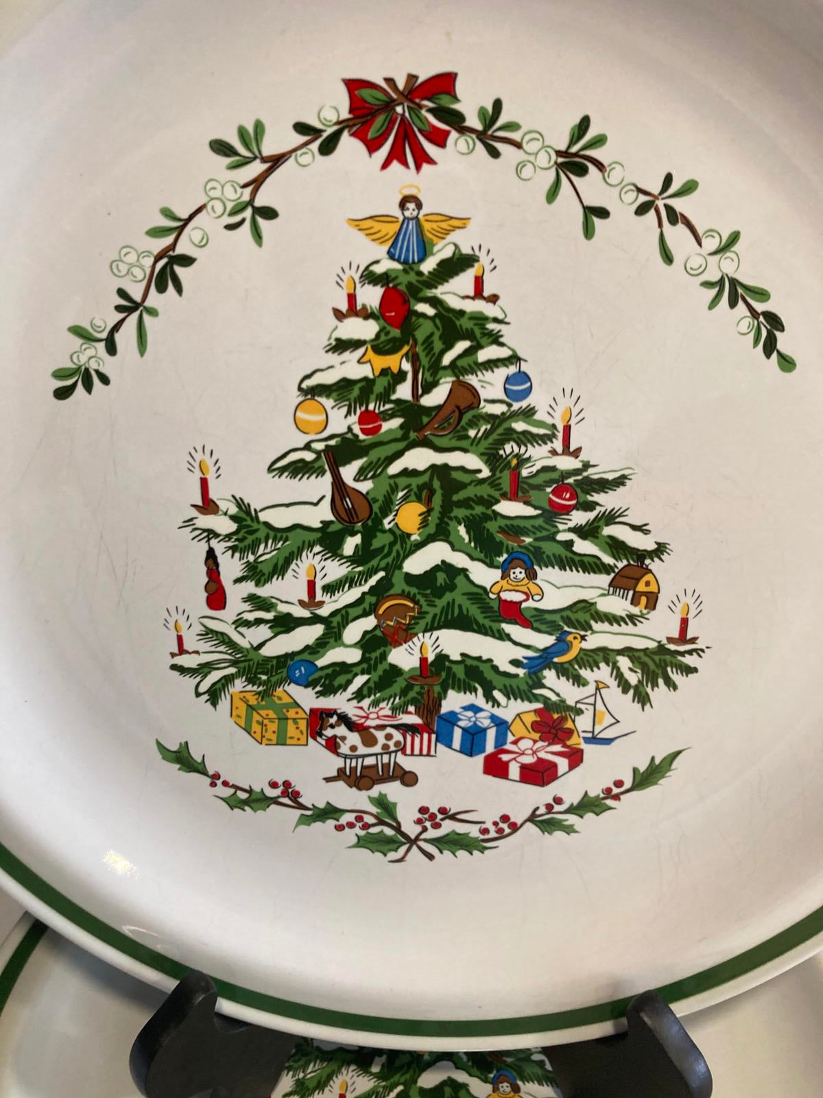 Vintage Stoneware Christmas Tree Plates by Montgomery Ward, Set of 12