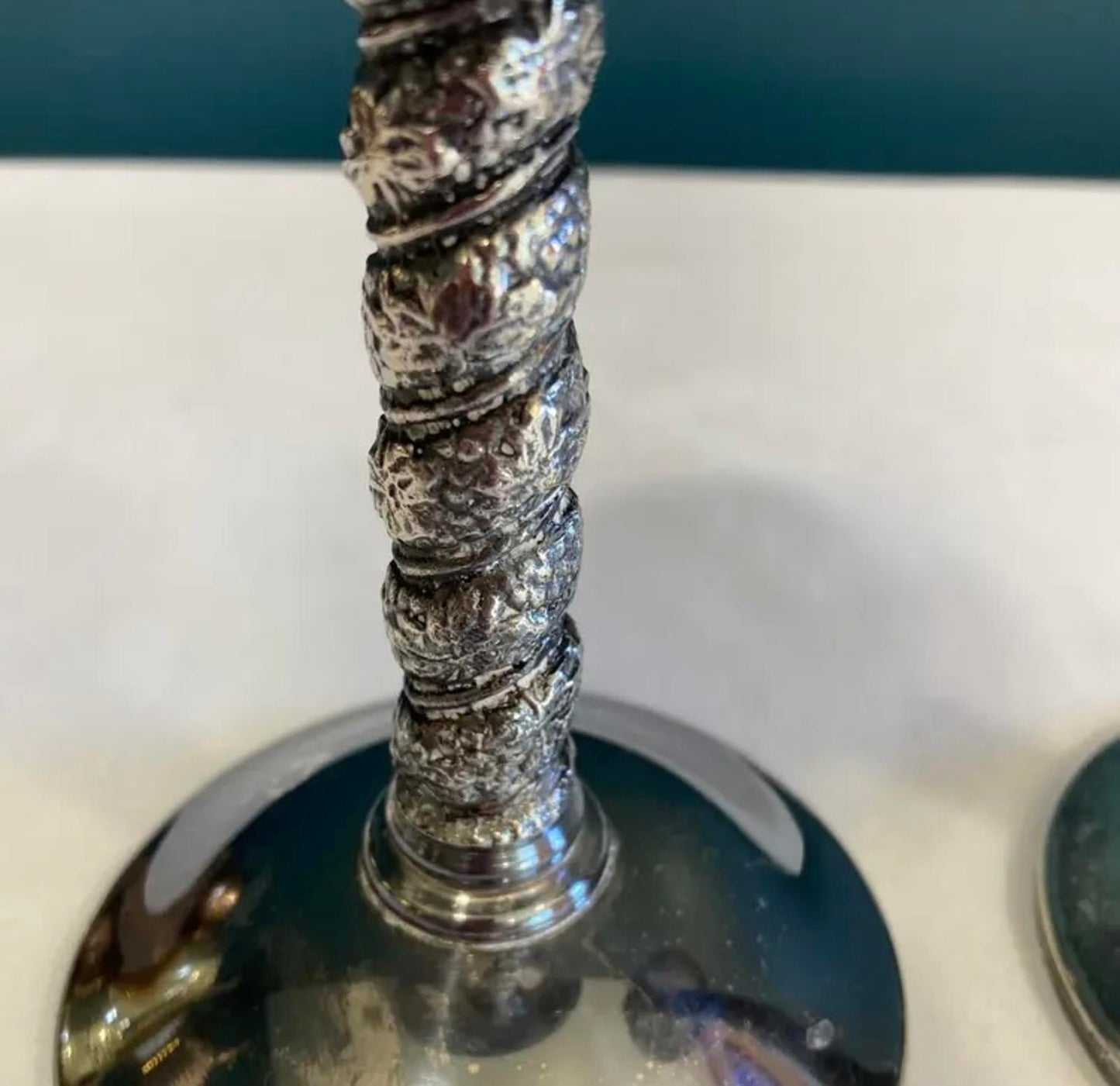 Pair of Vintage Silver Plated Candlesticks -Ornate Twisted Column Candle Holders