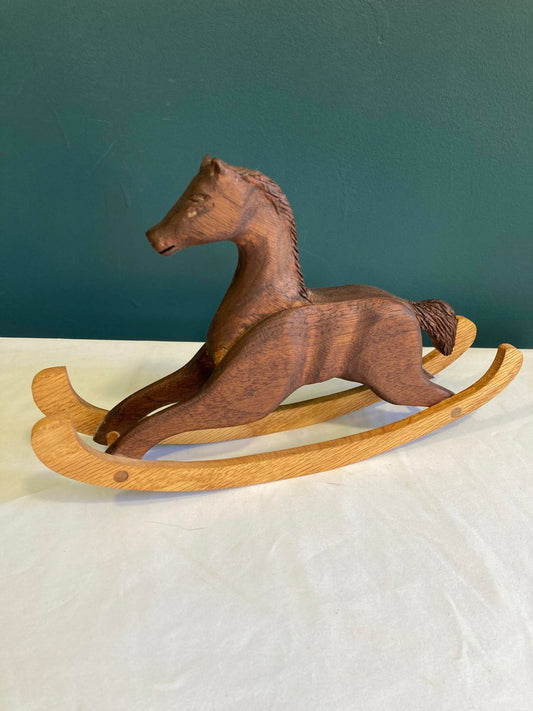Vintage Handmade Wooden Rocking Horse – Folk Art Carved Horse Decor
