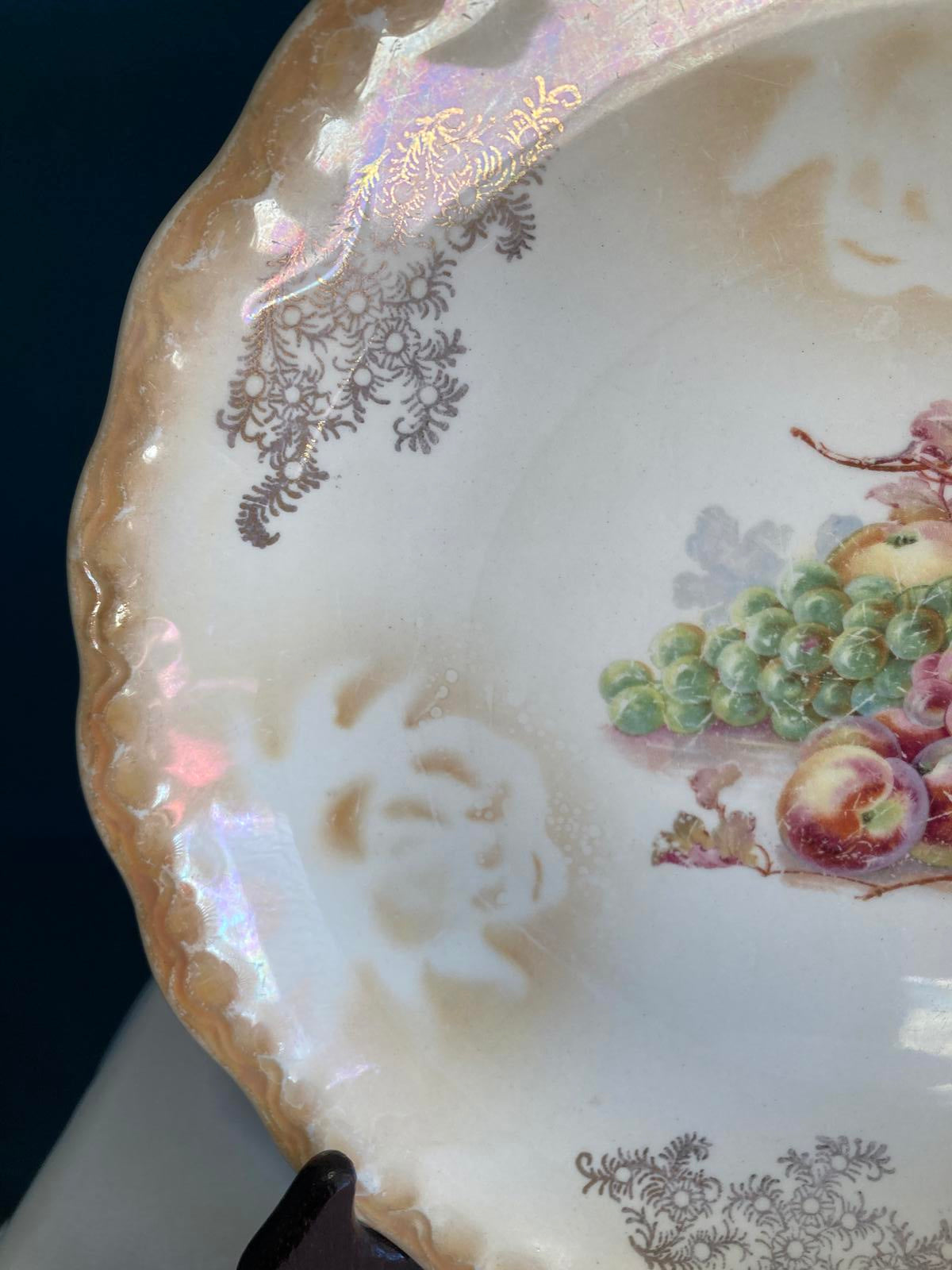 Antique D.E. McNicol Fruit Luster Plate with Gold Trim