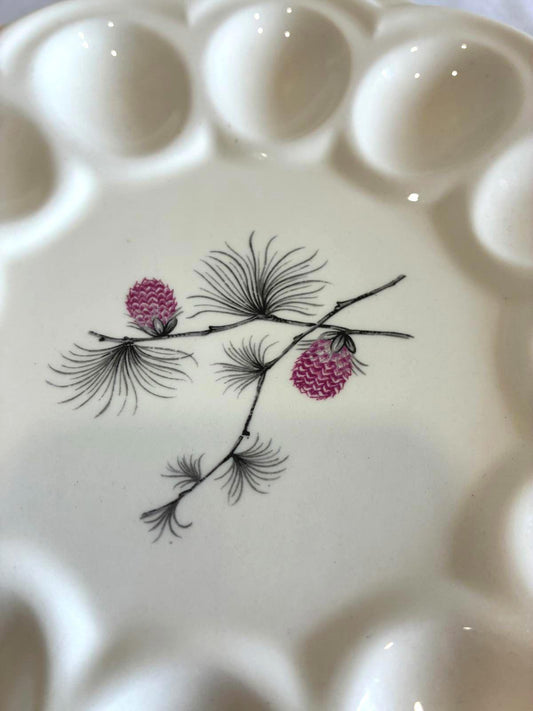 Vintage Deviled Egg Plate Pinecone Design White Serving Platter Retro Kitchen
