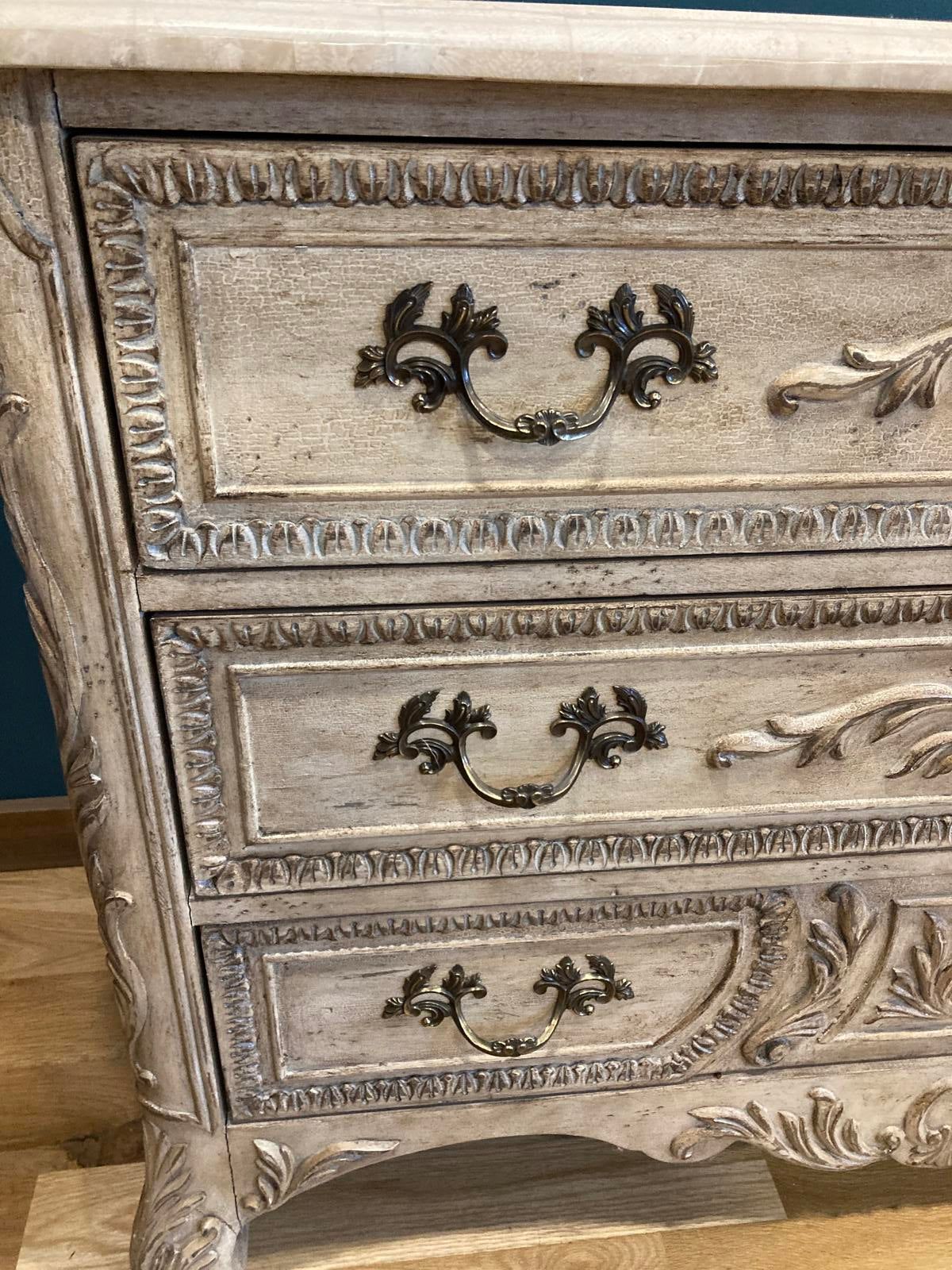Midcentury Gustavian Style Vintage Carved Chest of Drawers – Ornate Wood Dresser