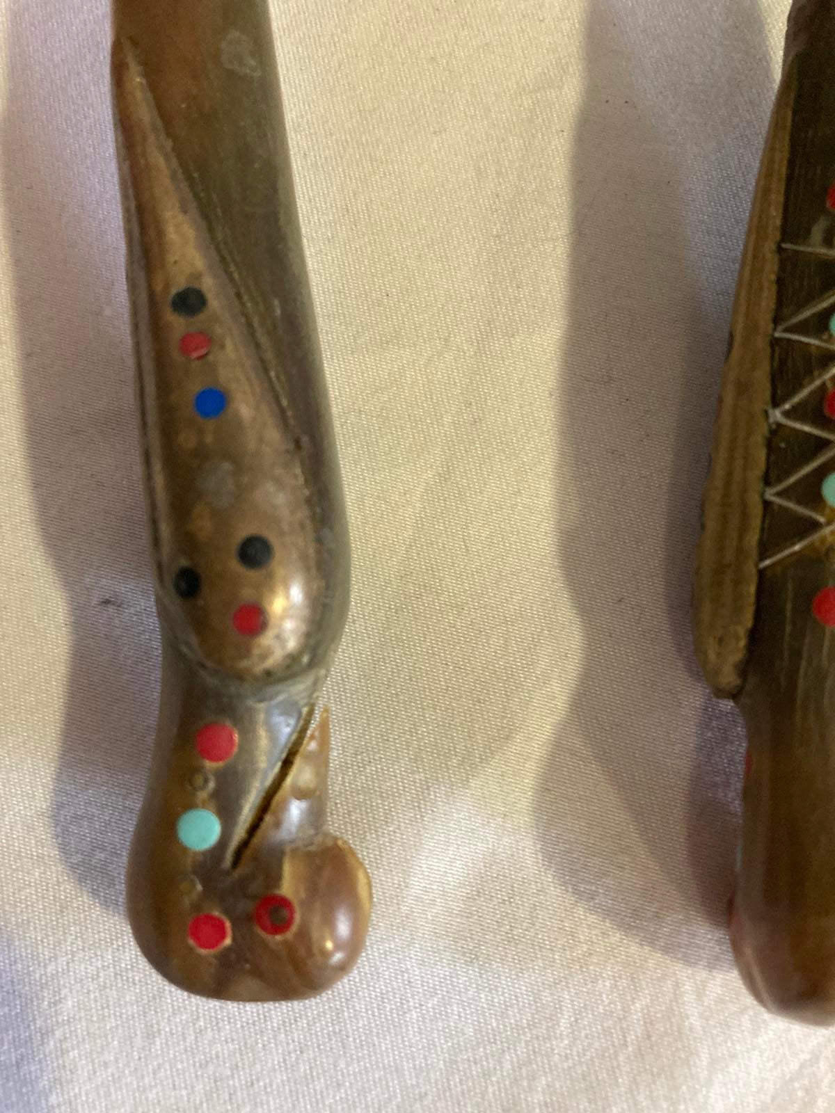 Vintage Parrot Handle Carved Wood Serving Utensils – with Knife, Fork & Spoon