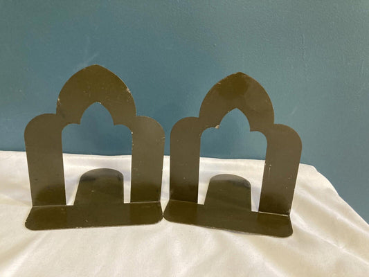 Vintage Arched Gray Metal Bookends – Small Library Industrial Style