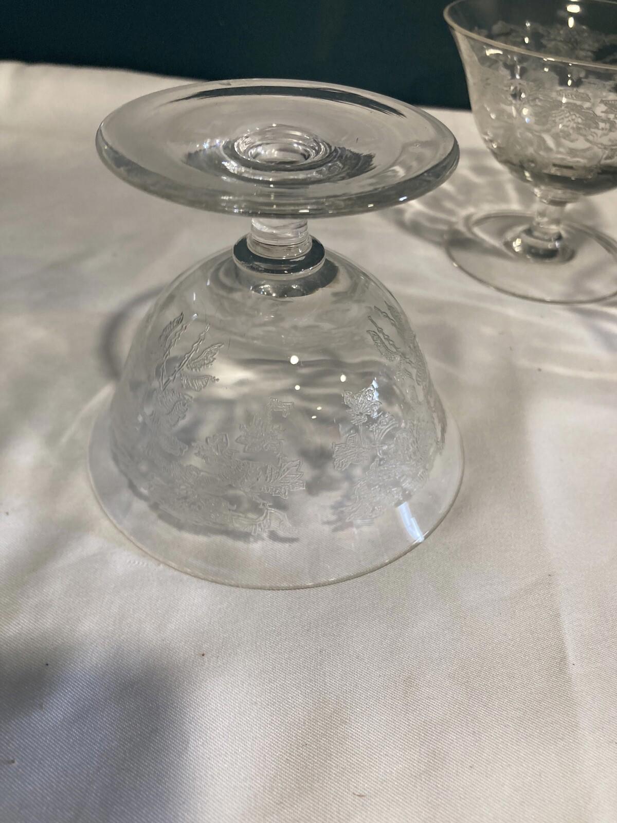 Tiffin Etched Rose Sherbet Dessert Dish, Set of 3, Vintage Floral Dish