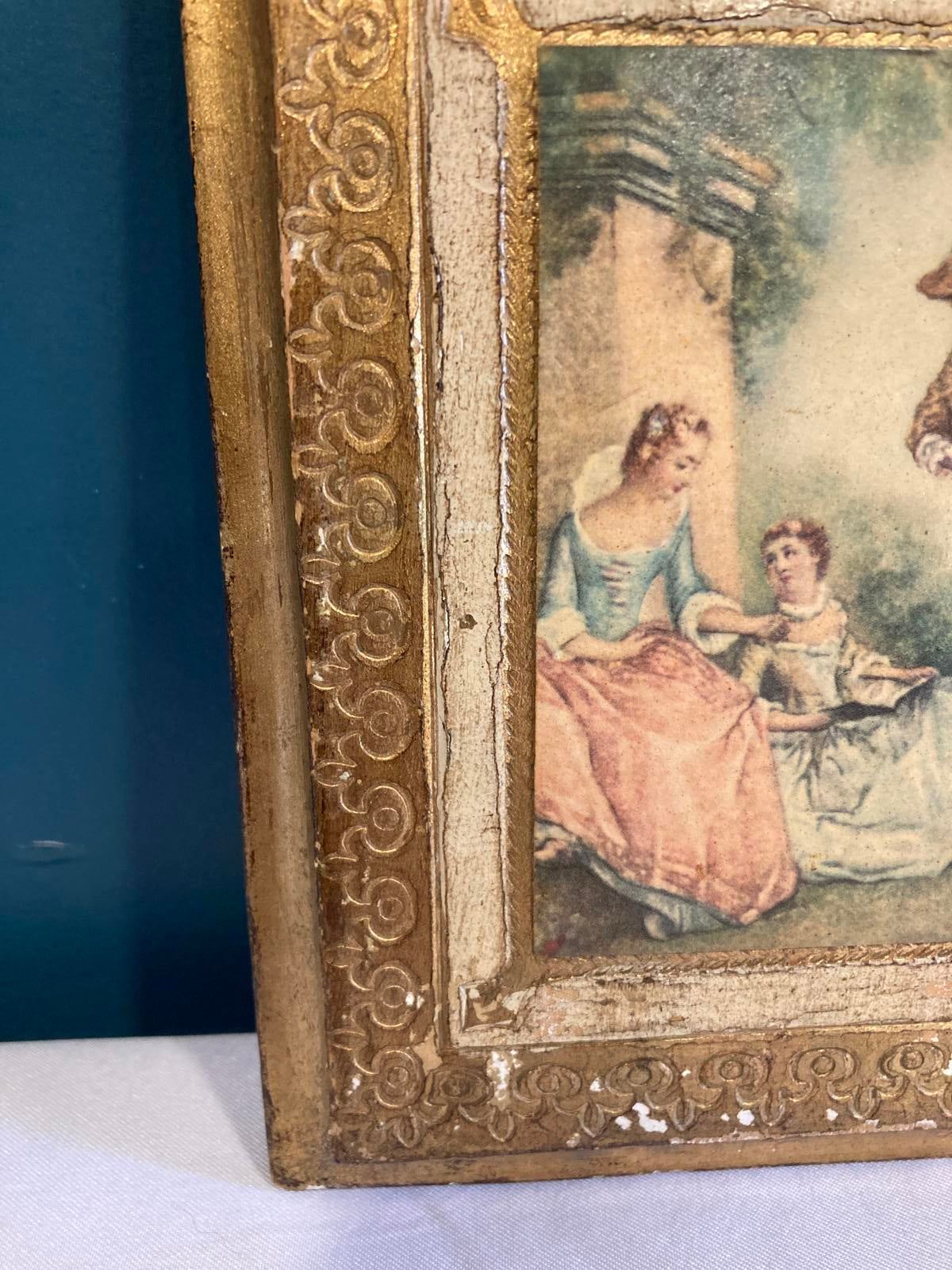 Vintage Italian Gold Framed Romantic Scene on Wood