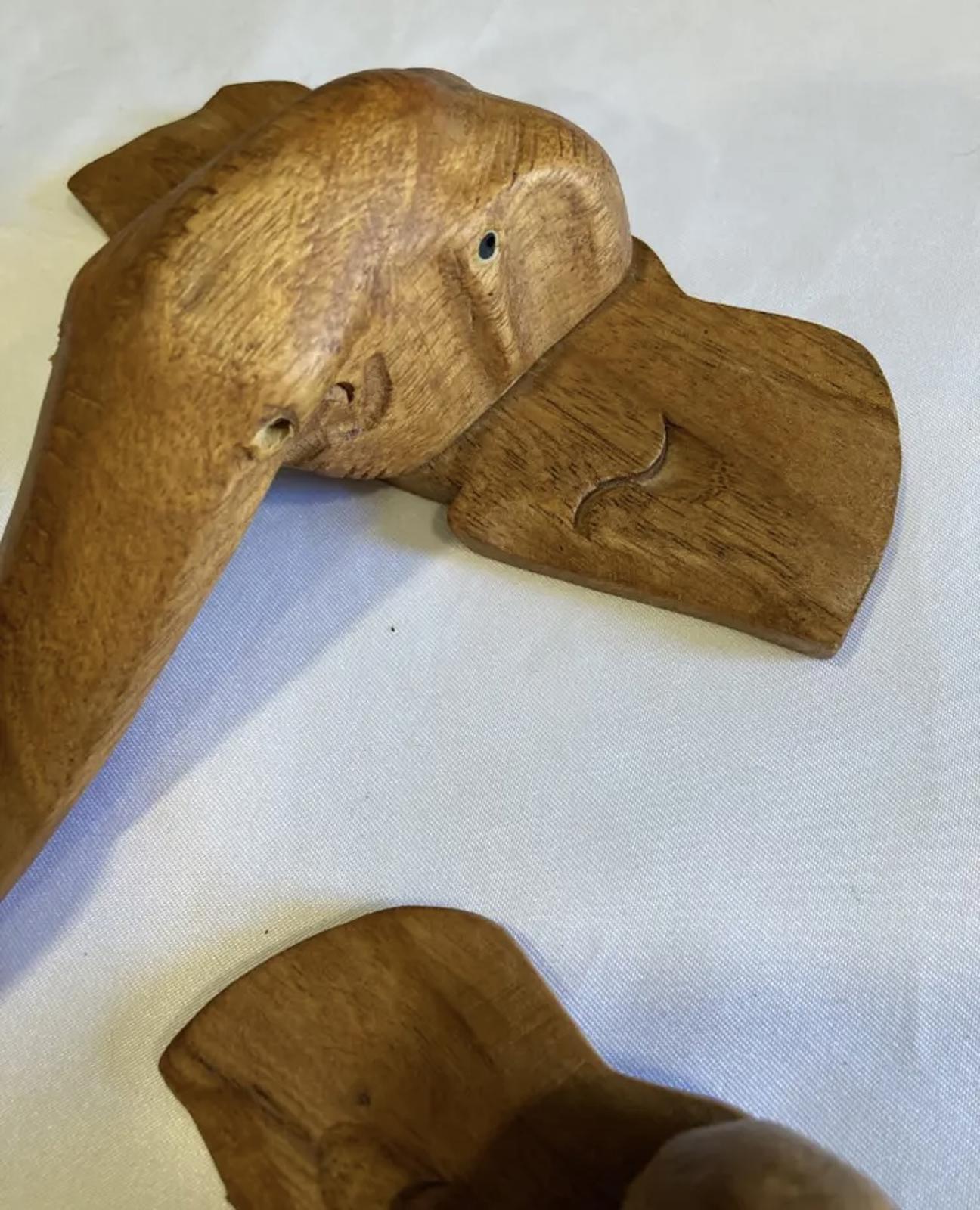 Pair of Hand Carved Wooden Elephant Wall Decor – Rustic Safari Decor