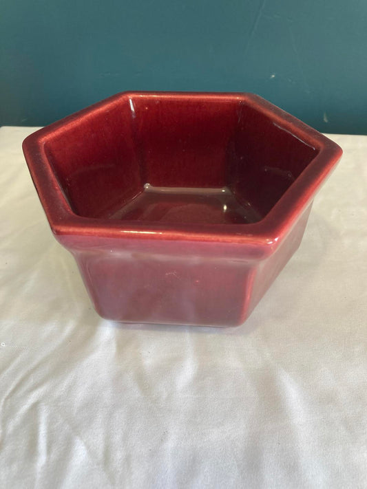 Vintage Haeger USA Pottery Pentagon Bowl Deep Red | MCM Ceramic Planter
