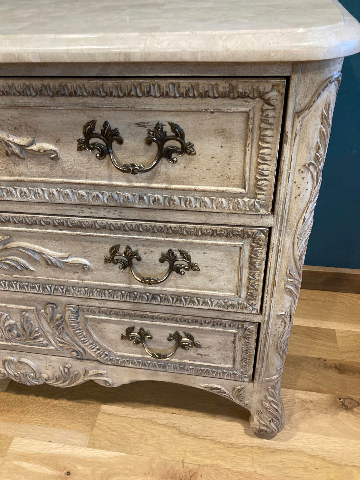 Midcentury Gustavian Style Vintage Carved Chest of Drawers – Ornate Wood Dresser