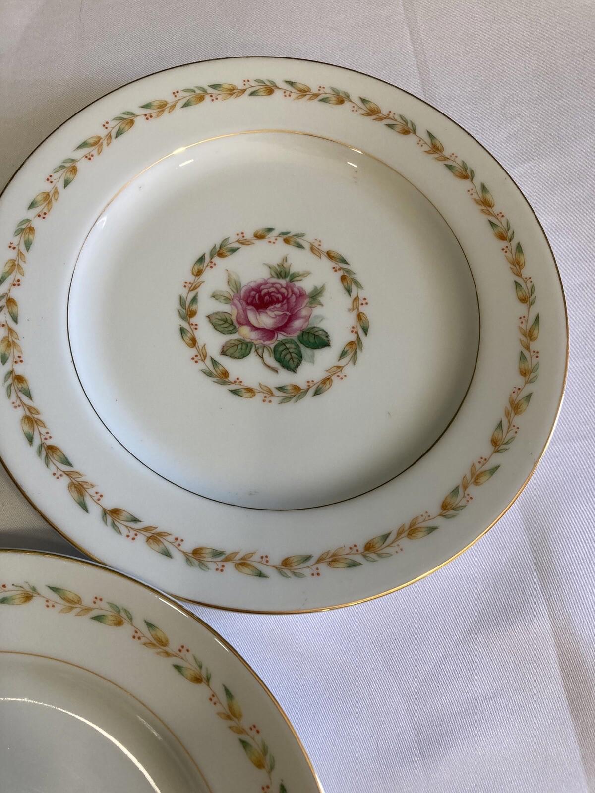 Set of 3 Vintage Mikado Occupied Japan Laurel Salad Plates With Pink Roses