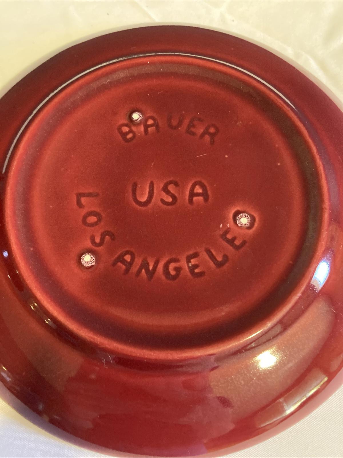 Vintage Bauer Pottery Red Moderne Cup and Saucer Set Los Angeles