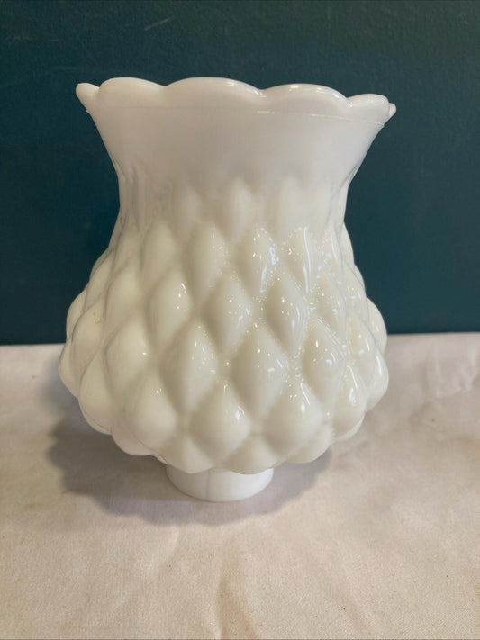 Vintage Milk Glass Diamond Quilted Hurricane Lamp Shade 5 3/8" tall with 1 1/2" fitter