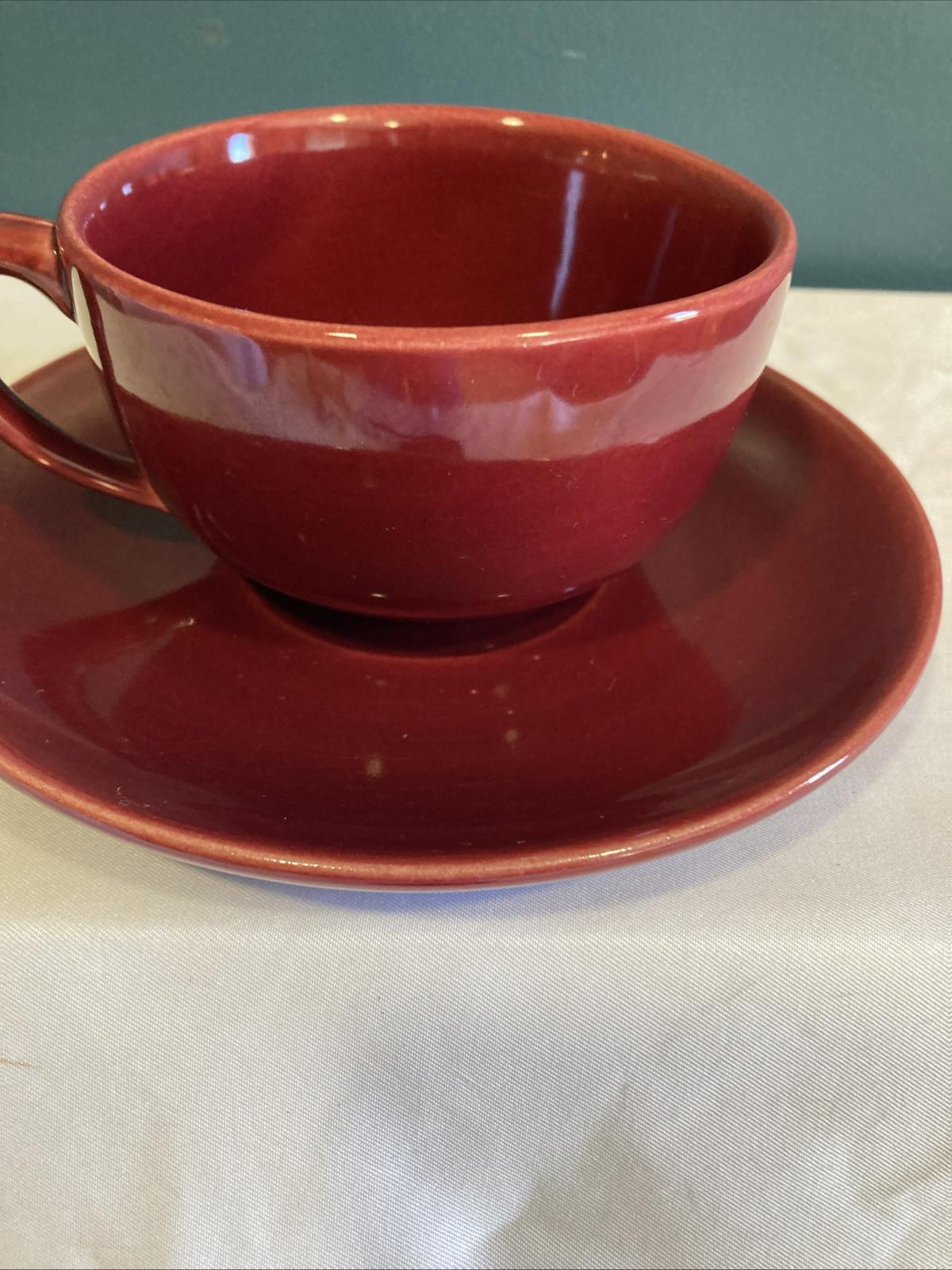 Vintage Bauer Pottery Red Moderne Cup and Saucer Set Los Angeles