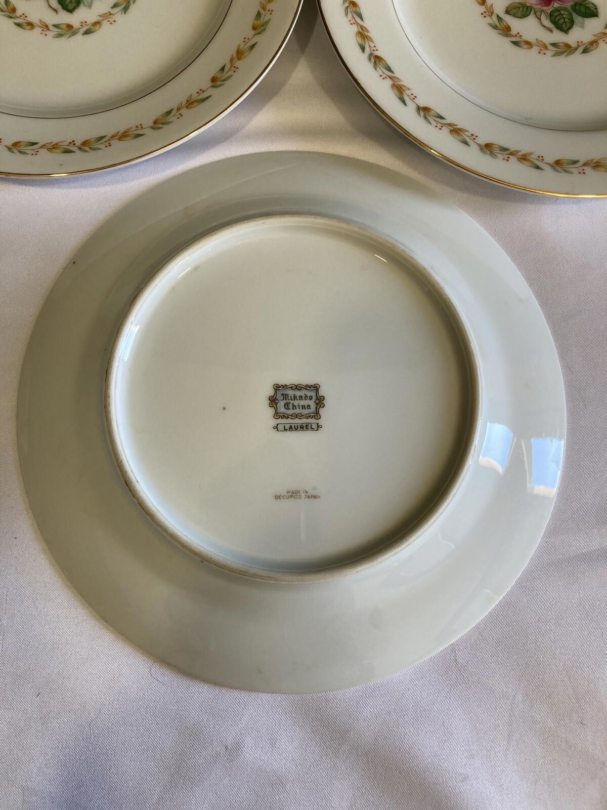 Set of 3 Vintage Mikado Occupied Japan Laurel Salad Plates With Pink Roses
