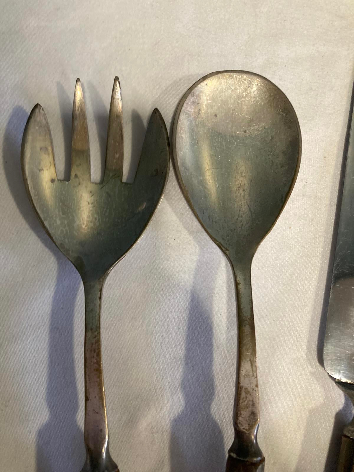 Vintage Parrot Handle Carved Wood Serving Utensils – with Knife, Fork & Spoon