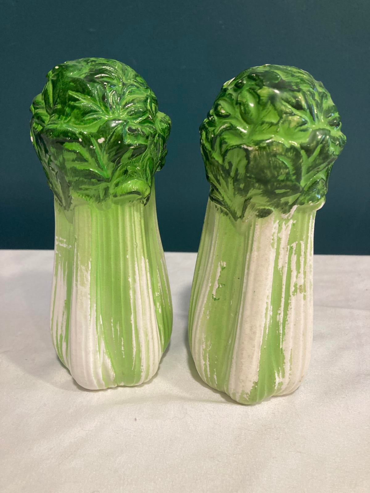 Vintage Ceramic Lettuce Salt and Pepper Shakers