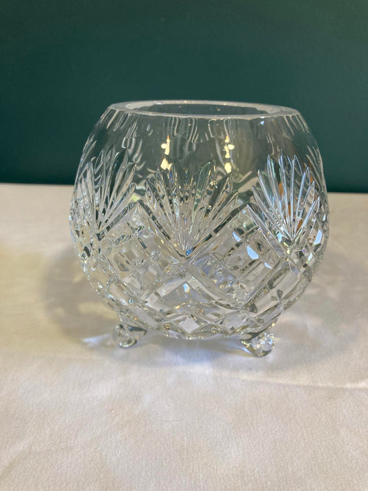 Vintage Cut Glass Footed Bowl – Starburst & Diamond Pattern