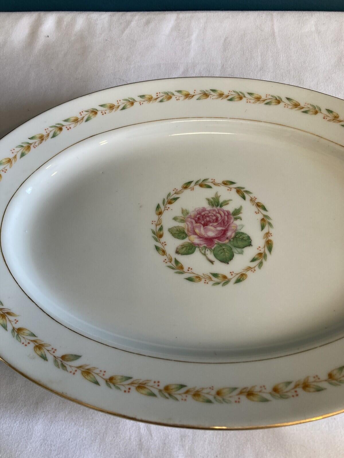 Vintage Mikado China 12.5" Oval Laurel Platter from Occupied Japan Roses Gilt
