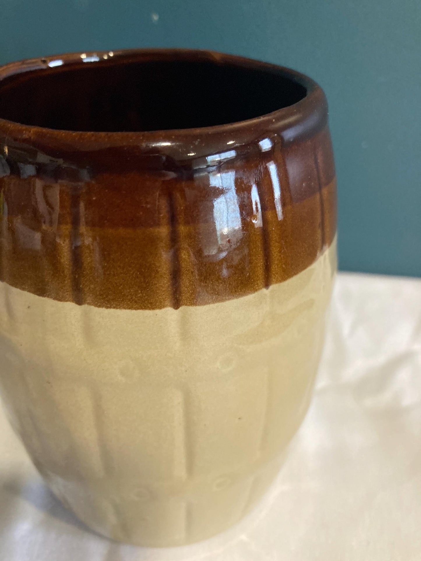 Vintage Ceramic Ombré Brown Vase or Utensil Holder