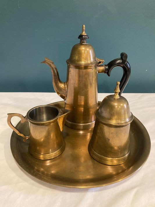 Vintage Gatco Solid Brass Coffee & Tea Set with Tray –Classic Mid-Century Design