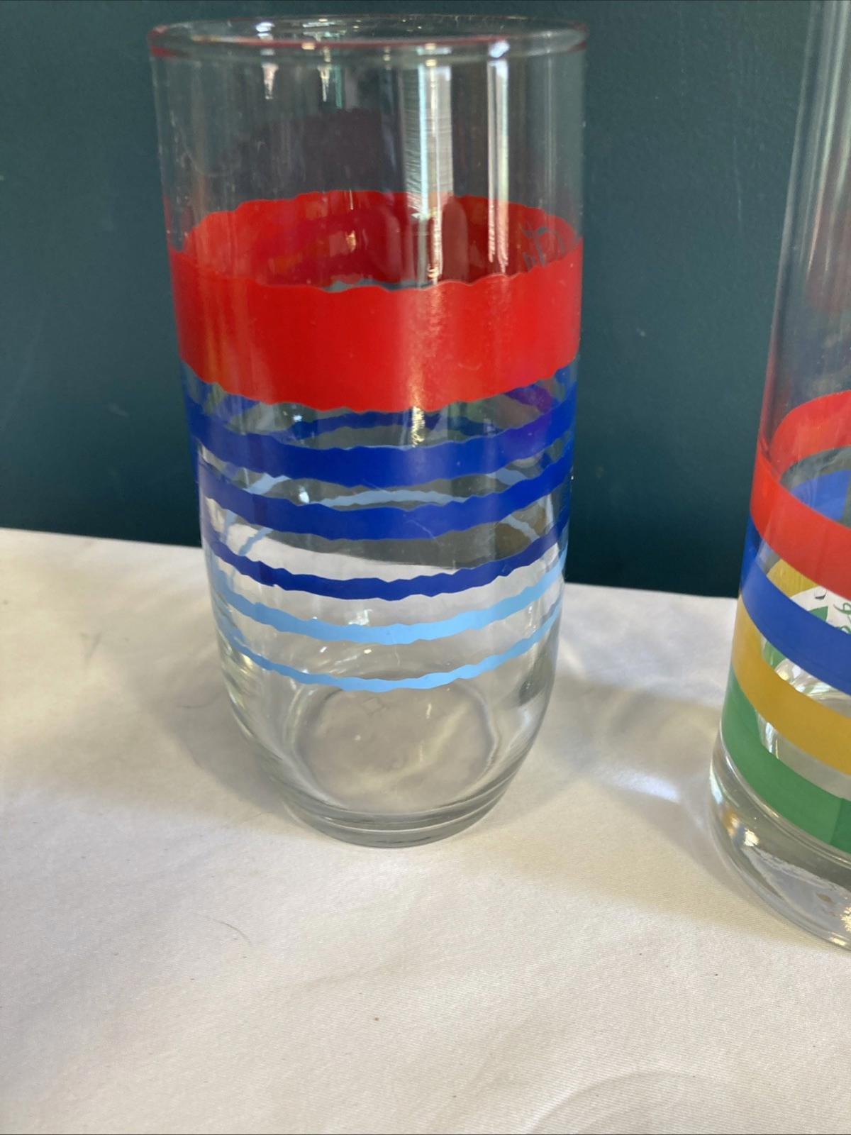 Vintage Set of 2 Coca Cola Striped Drinking Glasses 12 oz Soda Tumblers