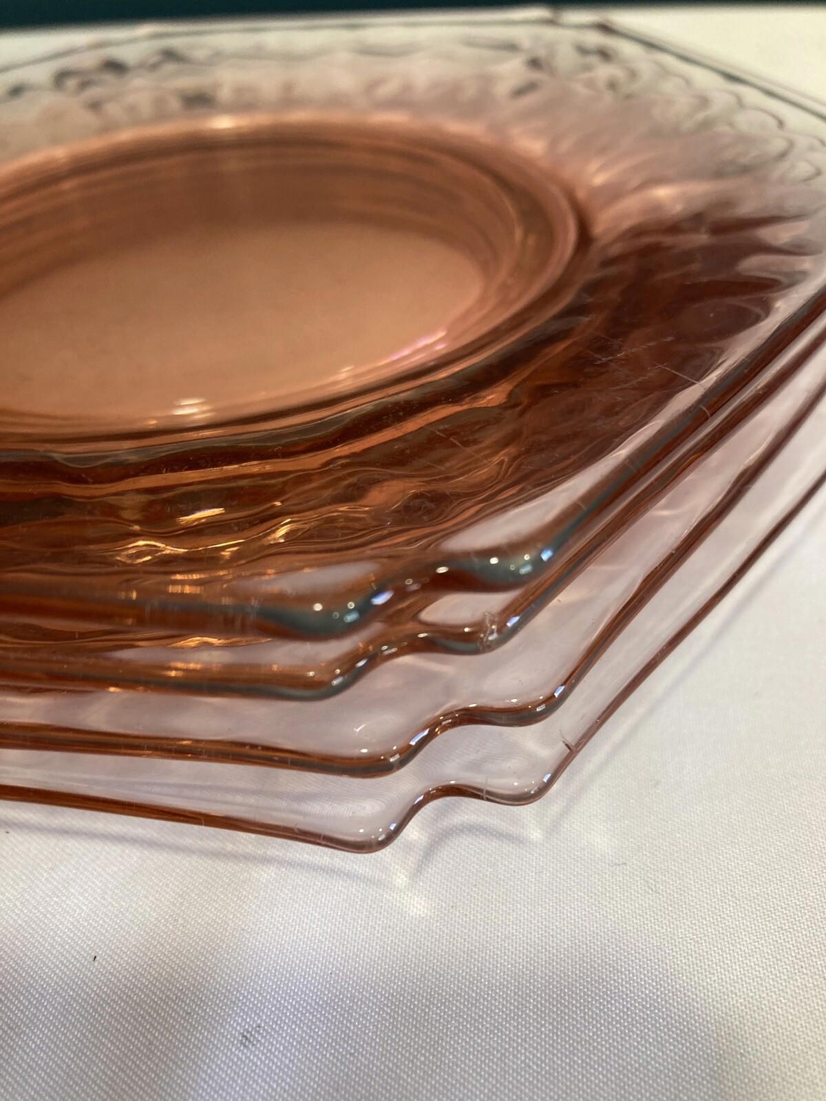 Antique Pink Depression Glass 6-Sided Salad Dessert Plates – Set of 4 Vintage Finds