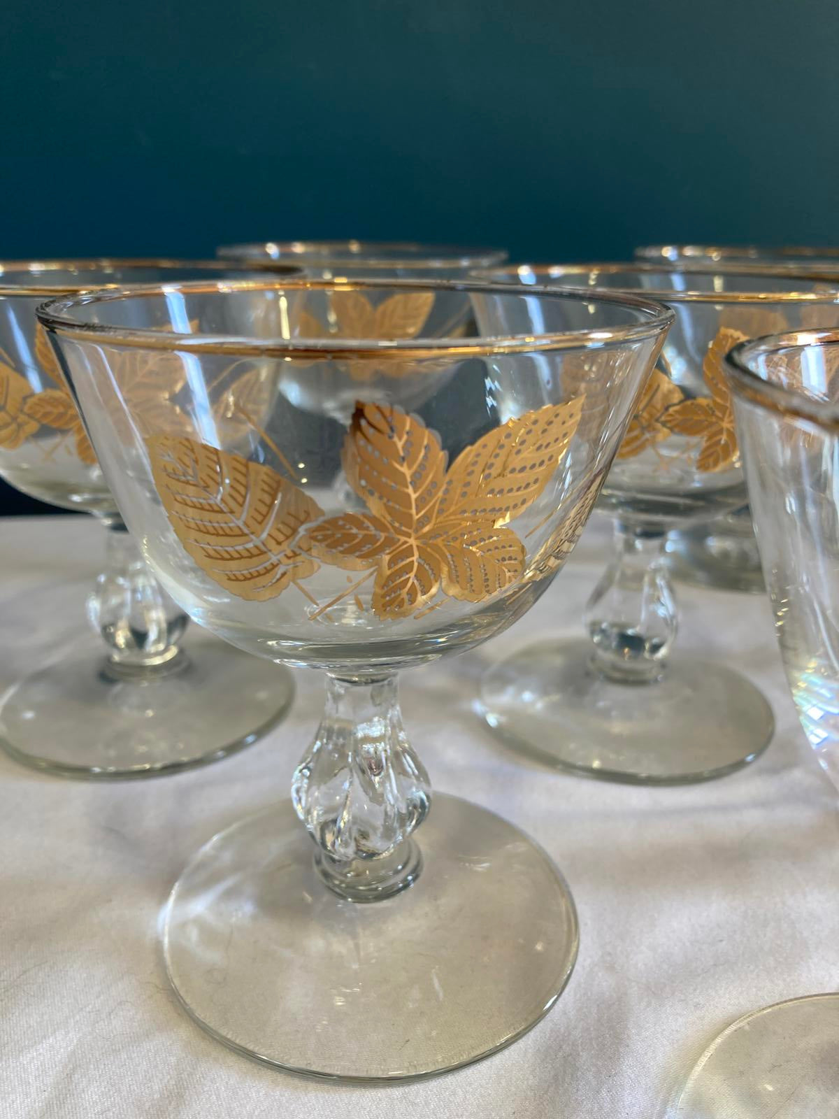 Vintage Libbey Golden Foliage Glasses, Set of 8