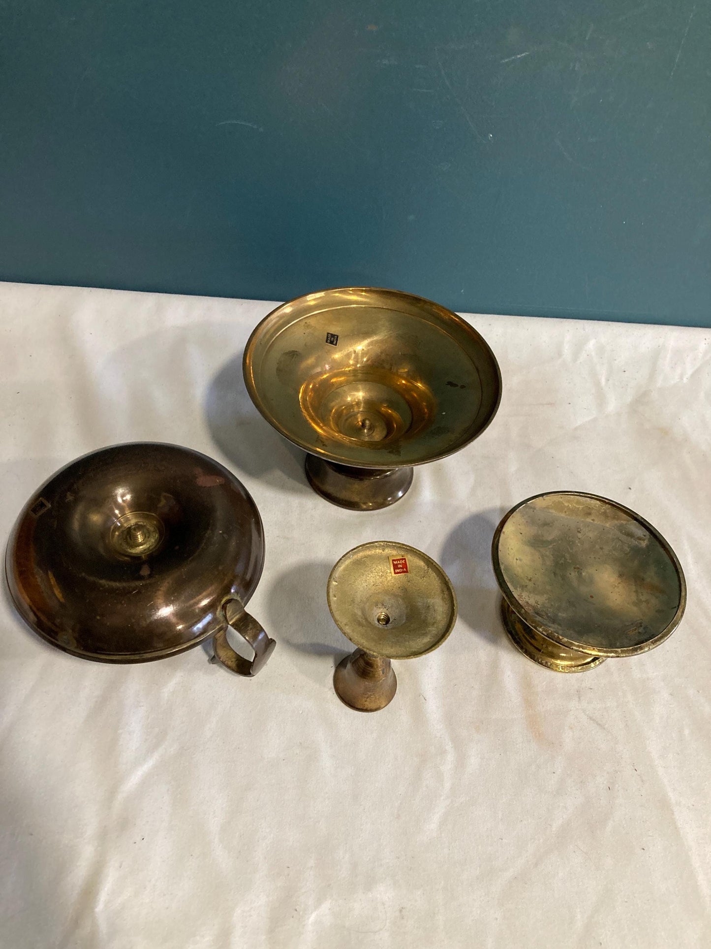 Vintage Solid Brass Candlesticks, Mismatched set of 4