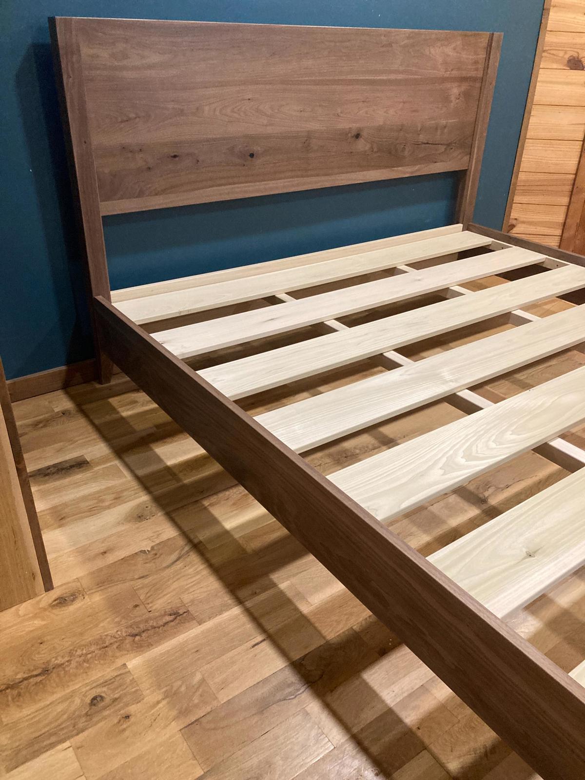 Handmade Solid Walnut Bed Frame – Modern Hardwood Platform Bed with Slatted Support