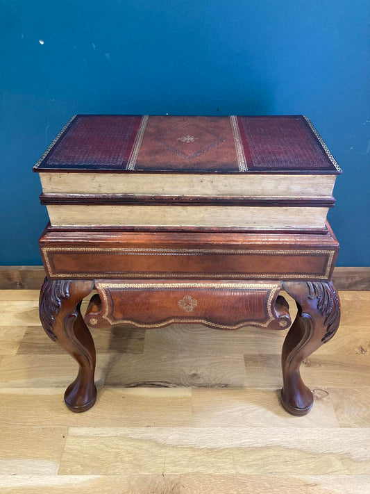 Maitland-Smith Faux Book Chest Side Table With Cabriole Legs
