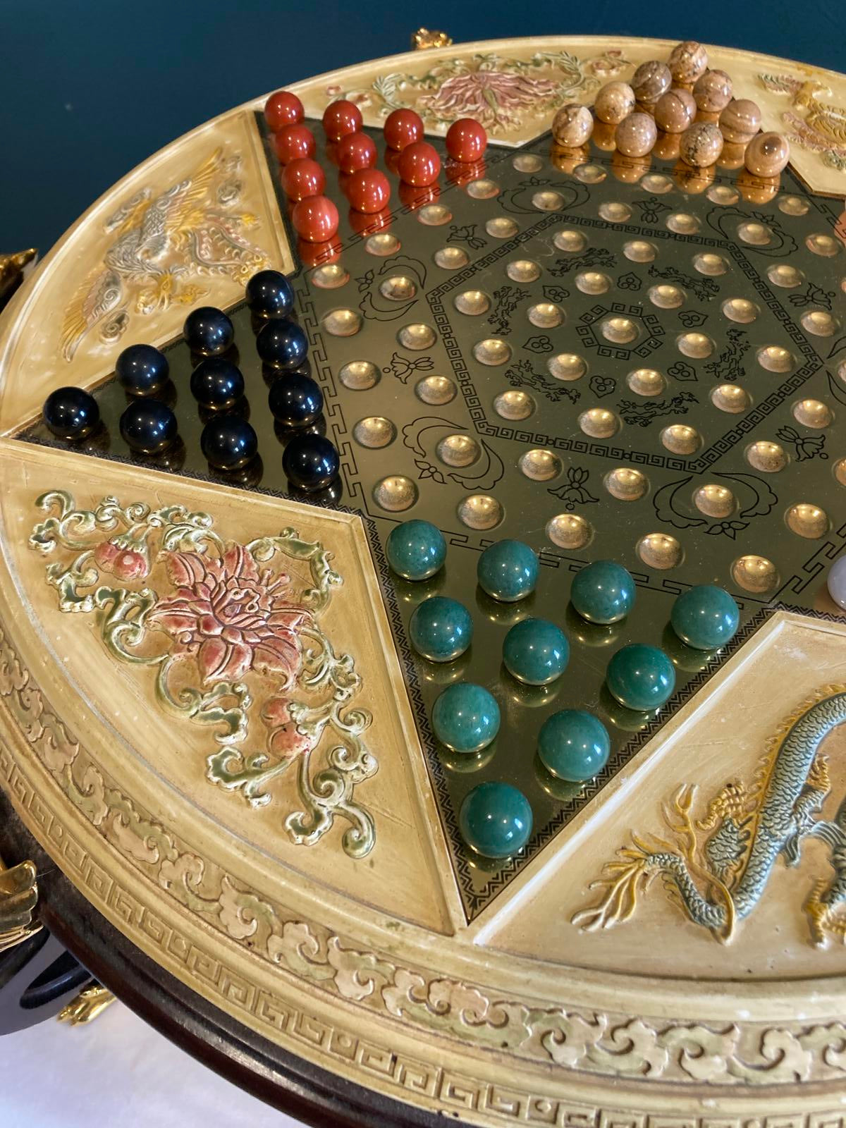 Vintage Franklin Mint Chinese Checkers Dragon Game With Semiprecious Gemstones