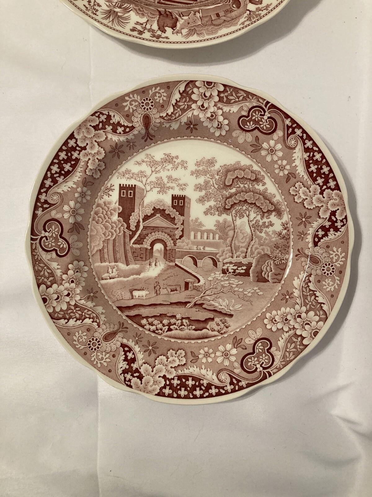 2 Vintage Spode England Red Plates Archive Collection Castle & Caramanian