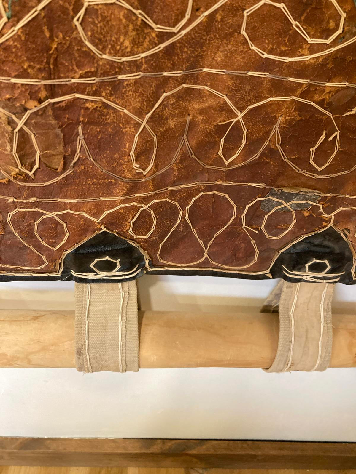 Vintage Handcrafted Leather Wall Hanging | Primitive Rustic Tapestry