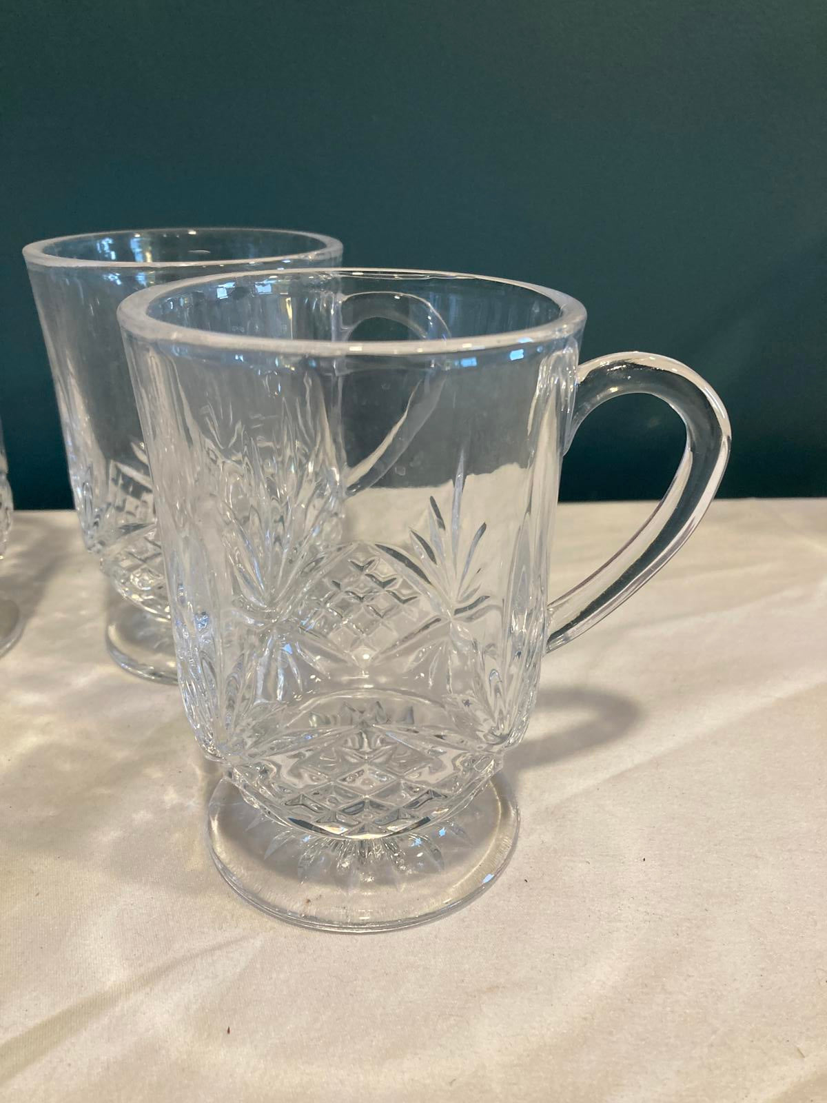 Set of 4 Clear Cut Glass Godinger Mugs – Vintage Glass Coffee Cups with Handles