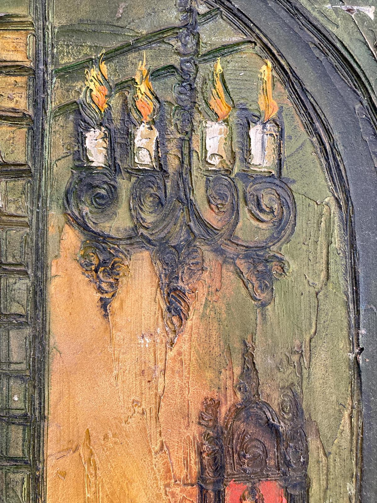 Large Mid-Century Framed Original Gothic Oil Painting by Etta Benjamin Cien