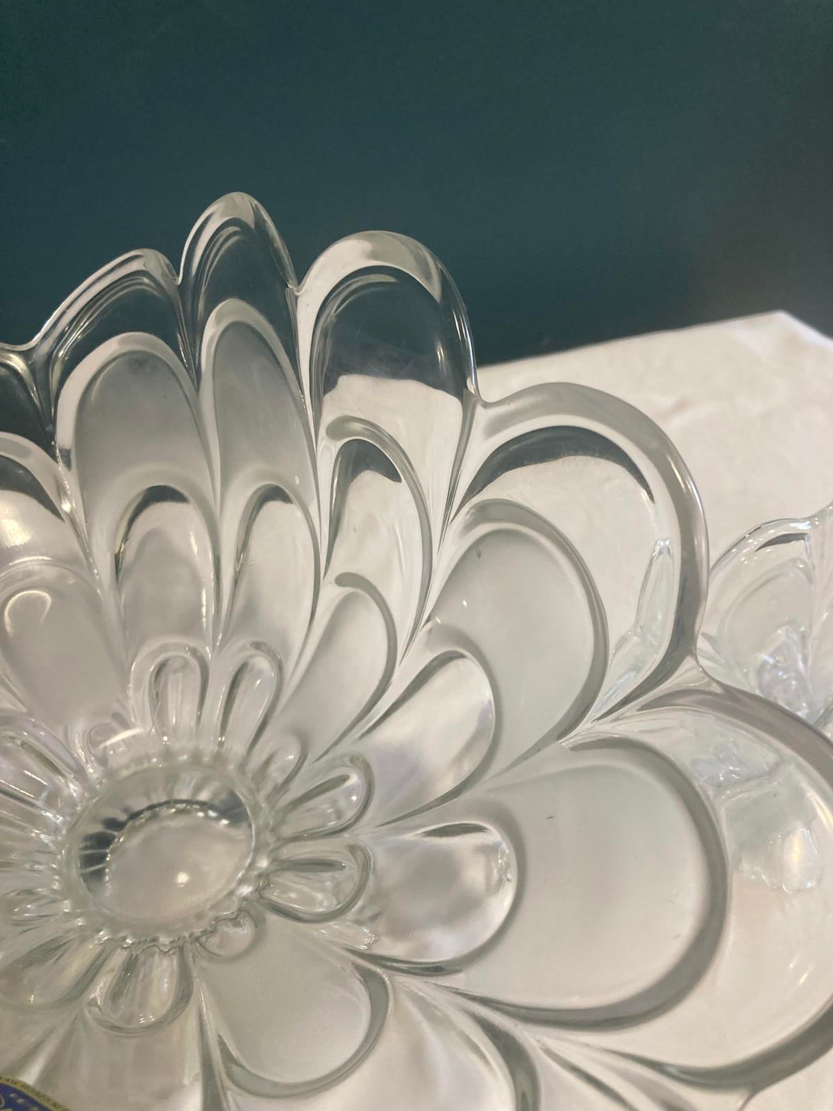 Vintage Bohemian Glass Petal Dish Set Made in Czech Republic