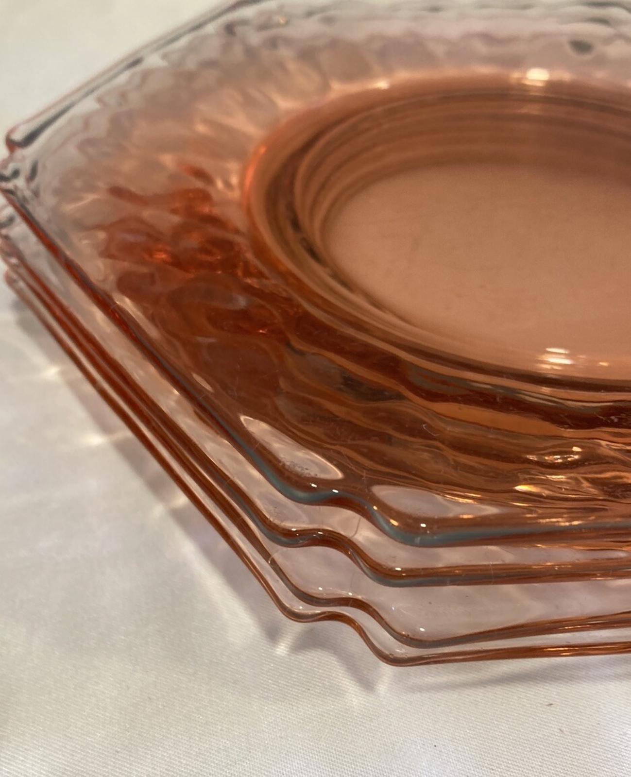 Antique Pink Depression Glass 6-Sided Salad Dessert Plates – Set of 4 Vintage Finds