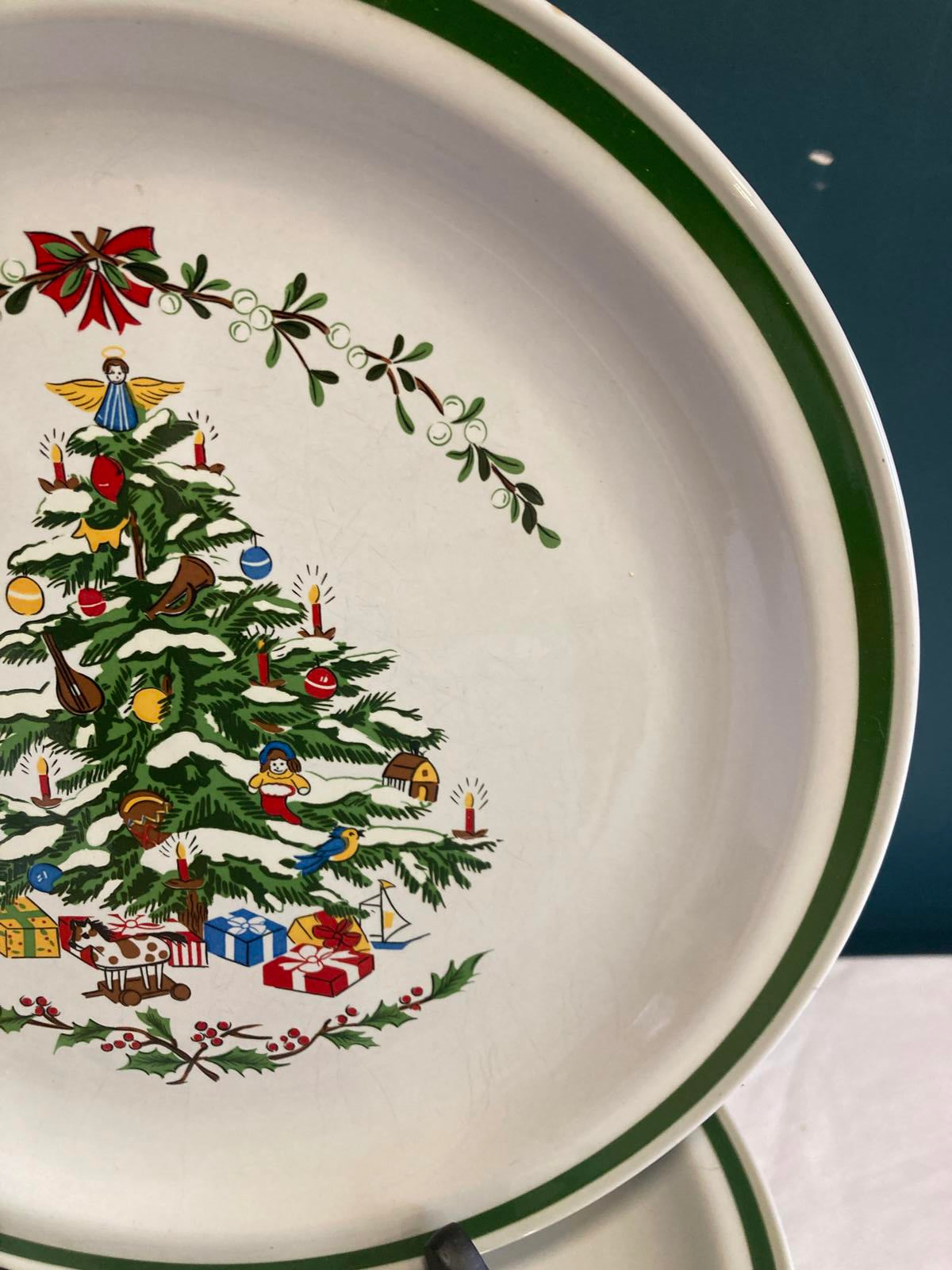 Vintage Stoneware Christmas Tree Plates by Montgomery Ward, Set of 12