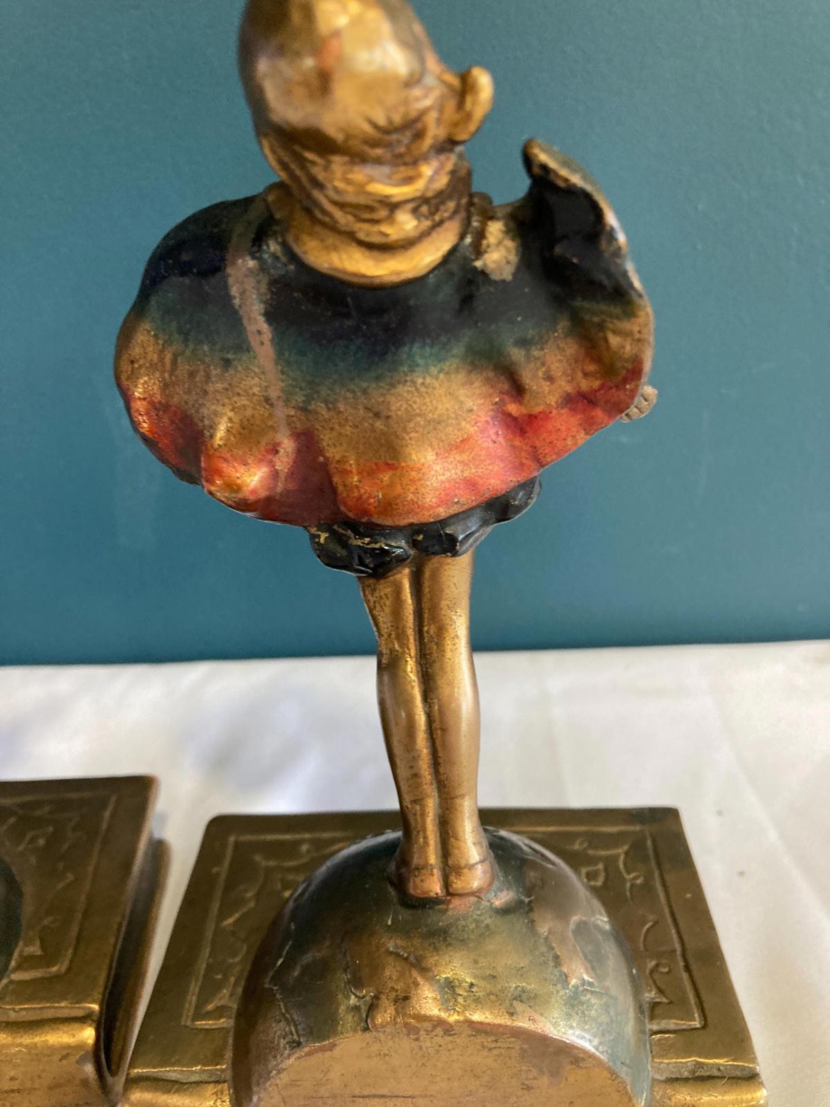 Antique Pompeian Bronze Bookends Laura Archibald 1920 Top O' The Morning Girl, Set of 2