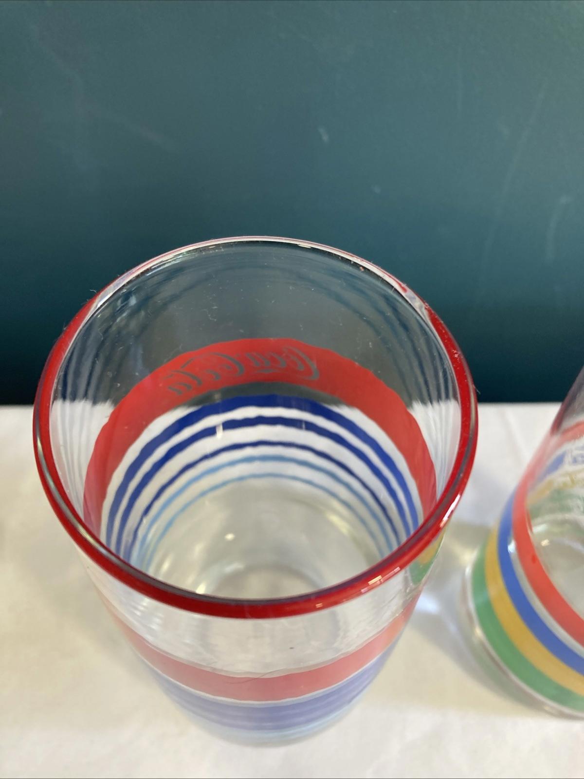 Vintage Set of 2 Coca Cola Striped Drinking Glasses 12 oz Soda Tumblers