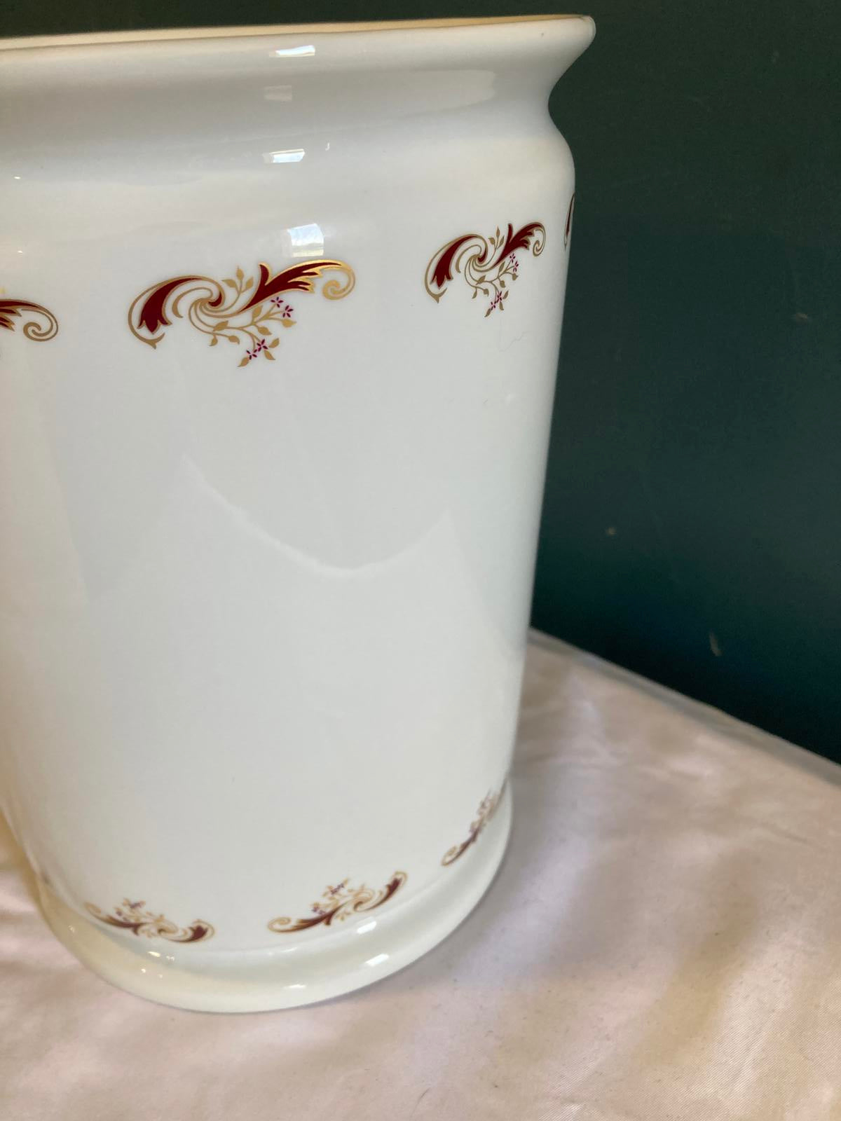 Vintage Liette International Porcelain Red & Gold Scroll Wastebasket