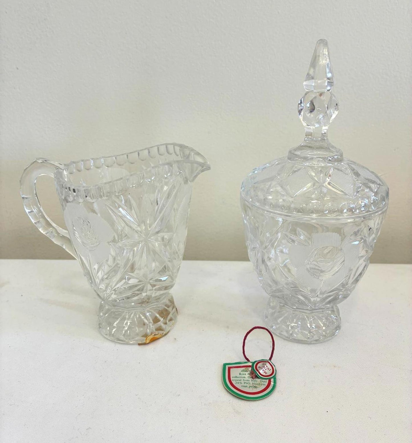 Rosa Di Roma Crystal Creamer and Sugar Set Made in Italy Vintage Finds