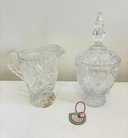 Rosa Di Roma Crystal Creamer and Sugar Set Made in Italy Vintage Finds