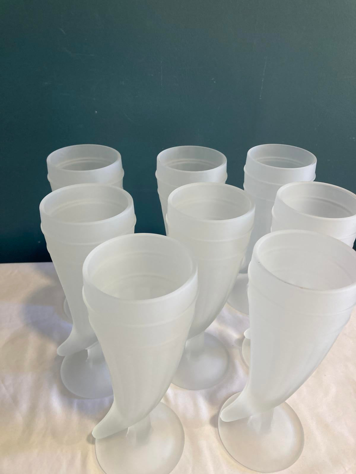 Vintage Frosted Horn Pilsner Glasses, Set of 8 Mid Century