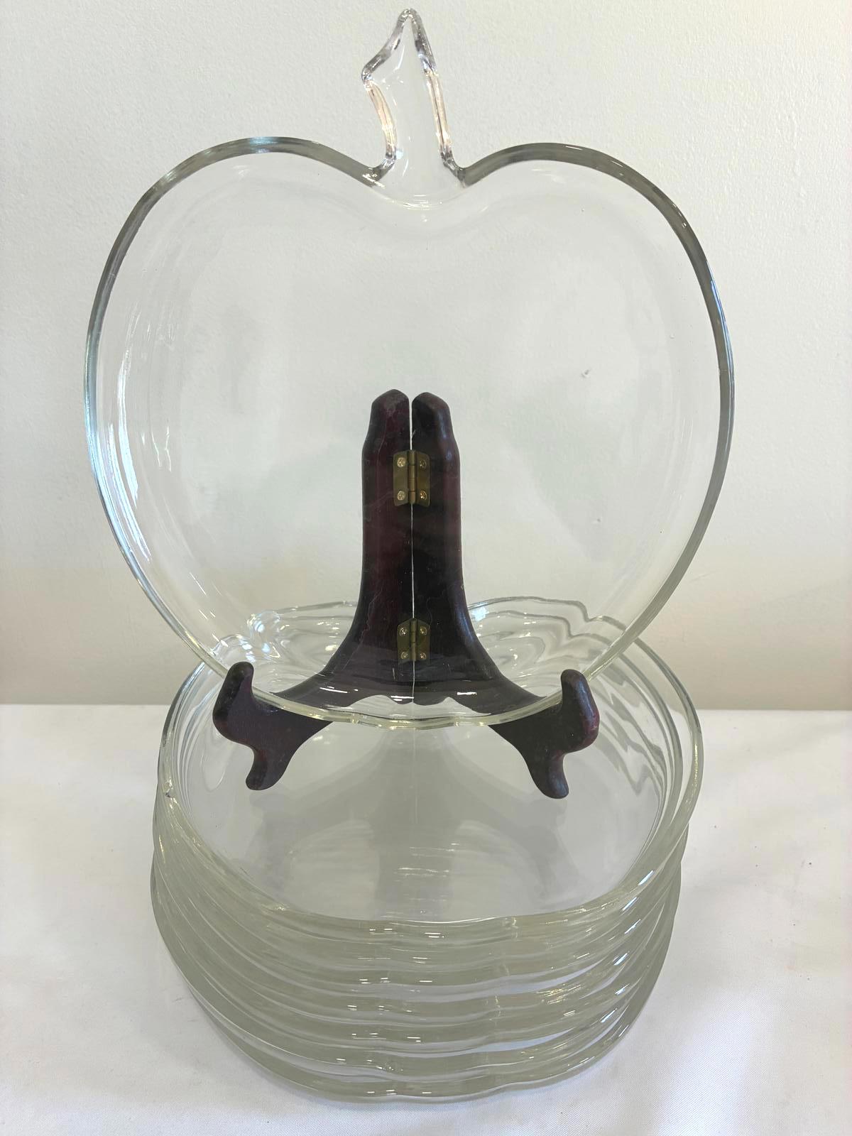 Vintage Clear Glass 8" Apple Plates Set of 8, Mid Century Pressed Glass Plates