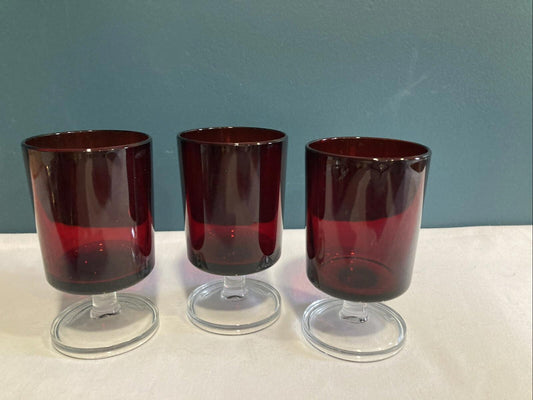Vintage Red with Clear Stem Luminarc French Stemware Set of 3