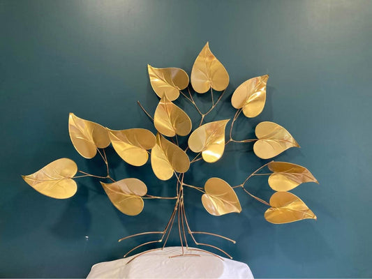 Vintage Gold Metal Tree Wall Art Leaf Sculpture Large Statement Decor