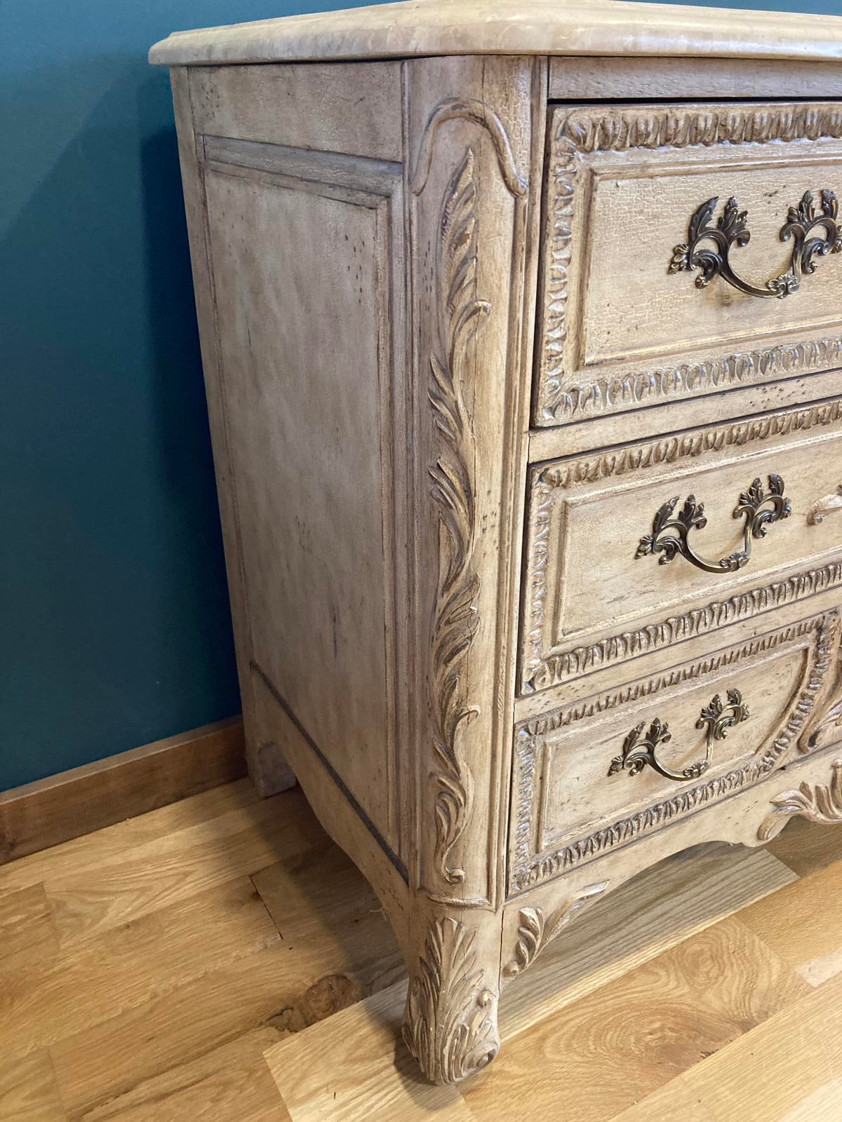 Midcentury Gustavian Style Vintage Carved Chest of Drawers – Ornate Wood Dresser