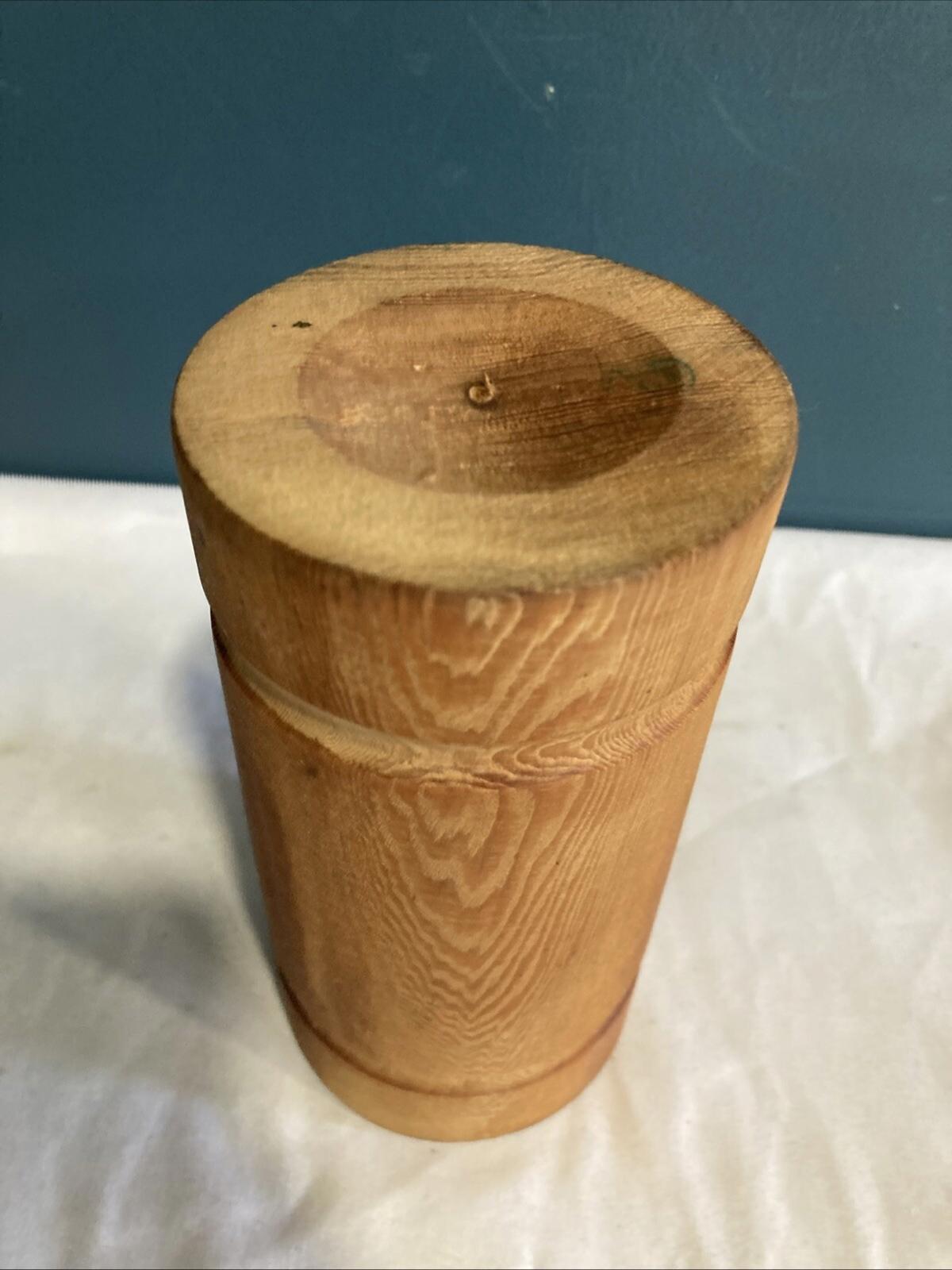 Vintage Wood Cylinder Utensil Holder Pencil Cup