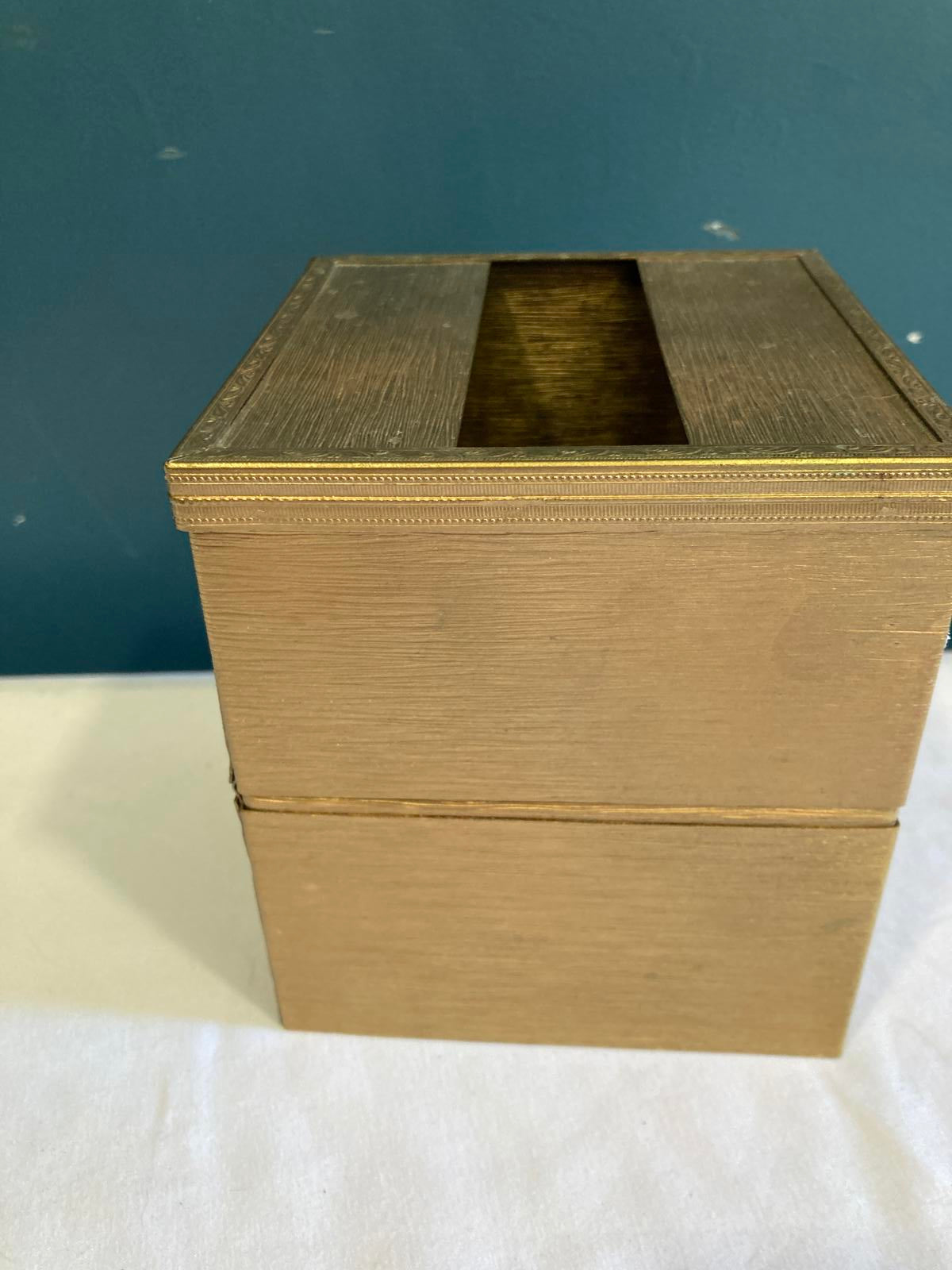 Hollywood Regency Gold Metal Tissue Box Cover with Raised Rose Detail